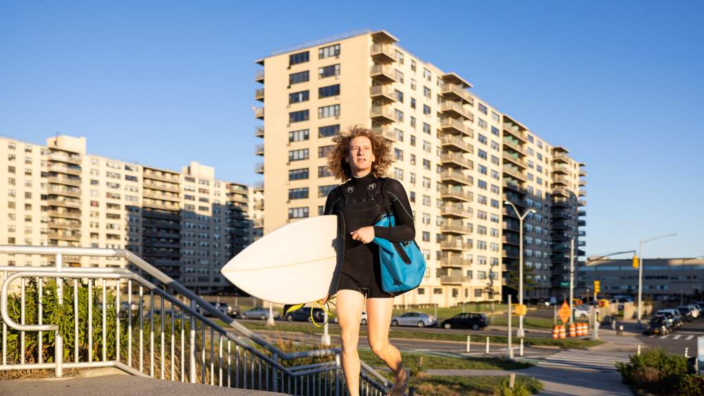 surfing in a city apartment