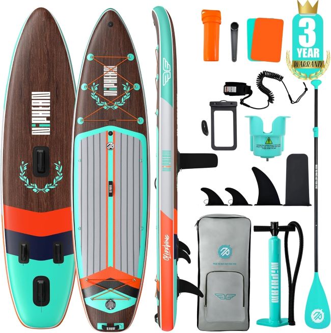 Niphean extra large inflatable paddle board for 2+1 people, 500 lbs capacity with StabilTrac fin and beginner-friendly SUP accessories