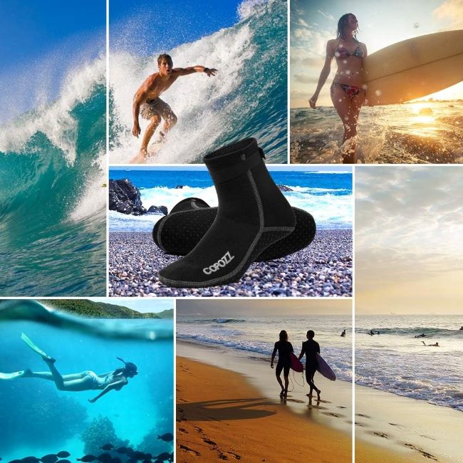 COPOZZ 3mm neoprene diving socks with anti-slip sole for youth and adults, suitable for beach and swim