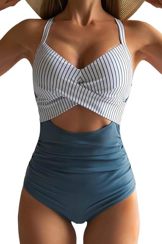 Eomenie Women’s One Piece Swimsuits Tummy Control Cutout High Waisted Bathing Suit Wrap Tie Back