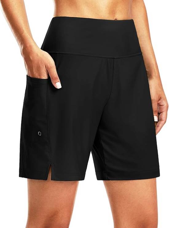 G Gradual Women’s 7 Long Swim Board Shorts High Waisted Quick Dry Beach Swimming Shorts with Liner Pockets