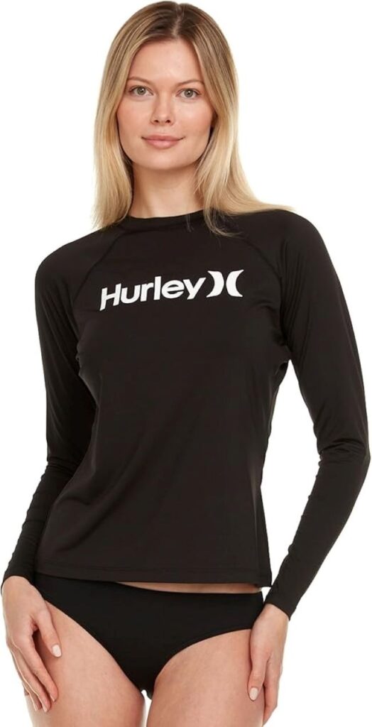 Hurley women’s long sleeve rash guard swim shirt with UPF 50+ UV sun protection
