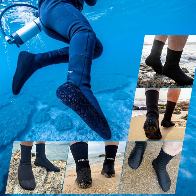 Dizokizo 3mm neoprene diving water socks, anti-slip beach booties for snorkeling, surfing, kayaking, and swimming
