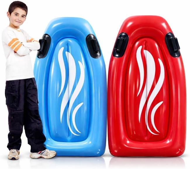 4E’s Novelty inflatable boogie board with handles for beach and pool floating, ideal for beginner surfing fun