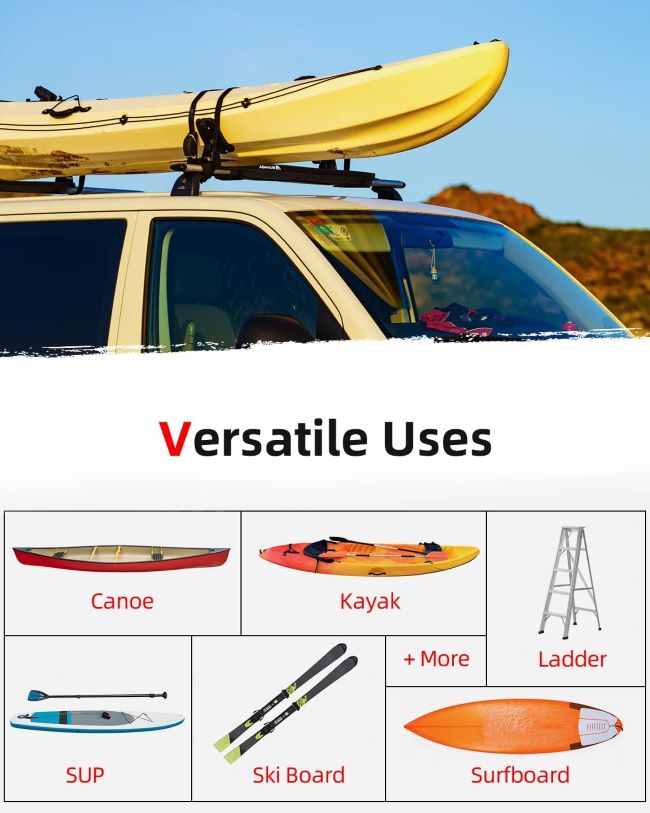 Abahub soft roof rack pad system with straps and storage bag for transporting surfboards, kayaks, and canoes safely