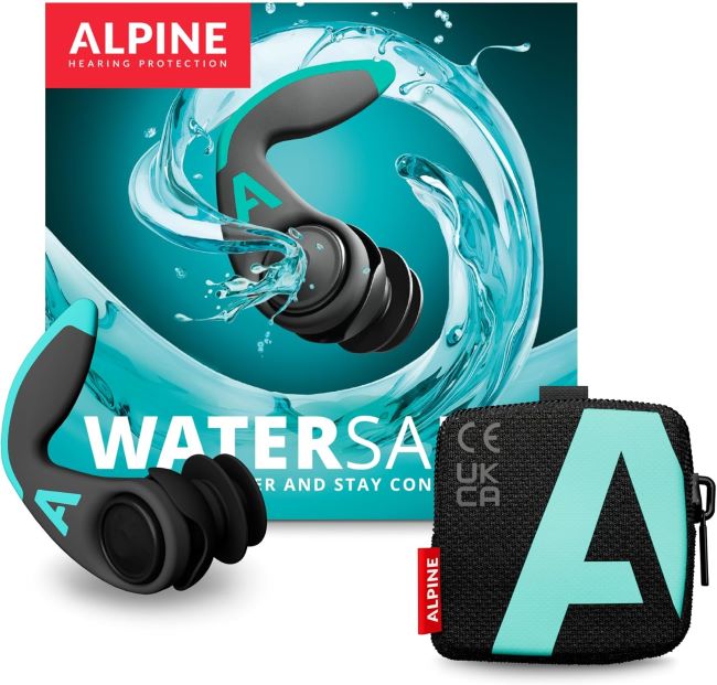 Alpine WaterSafe Pro waterproof ear plugs for swimming and surfing with reusable design and secure comfort fit