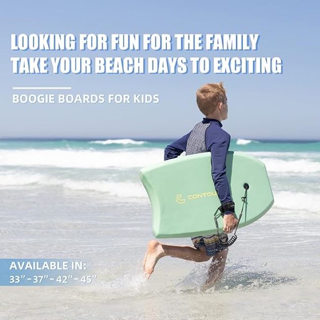CONTOUR SURF 33-inch bodyboard with EPS core, dual channels, and wrist leash for all skill levels
