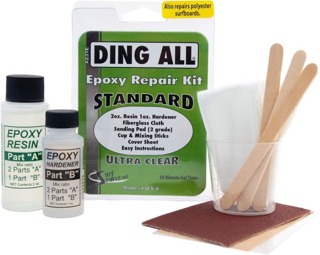 Ding All standard epoxy repair kit for fixing epoxy and polyester surfboards with durable repair materials