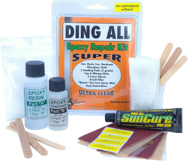 Ding All Super epoxy repair kit for small to medium surfboard repairs on epoxy and polyester boards