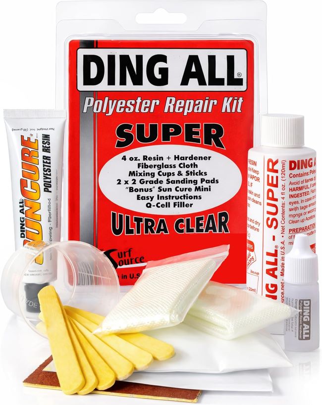 Ding All Super polyester repair kit for medium to large polyester surfboard ding and crack repairs