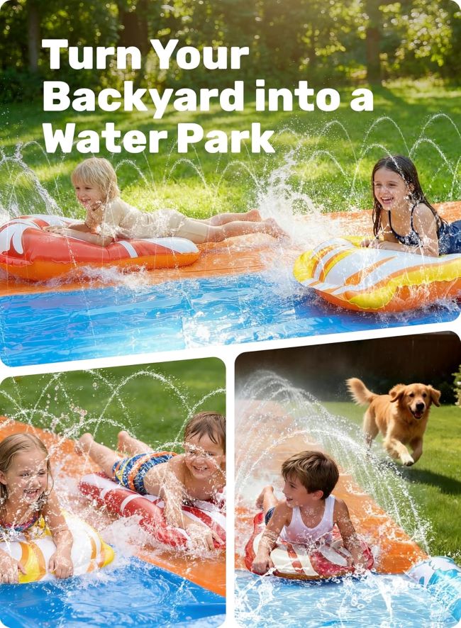 JOYIN 22.5ft water slide set with dual bodyboards and built-in sprinkler for backyard summer water fun for kids