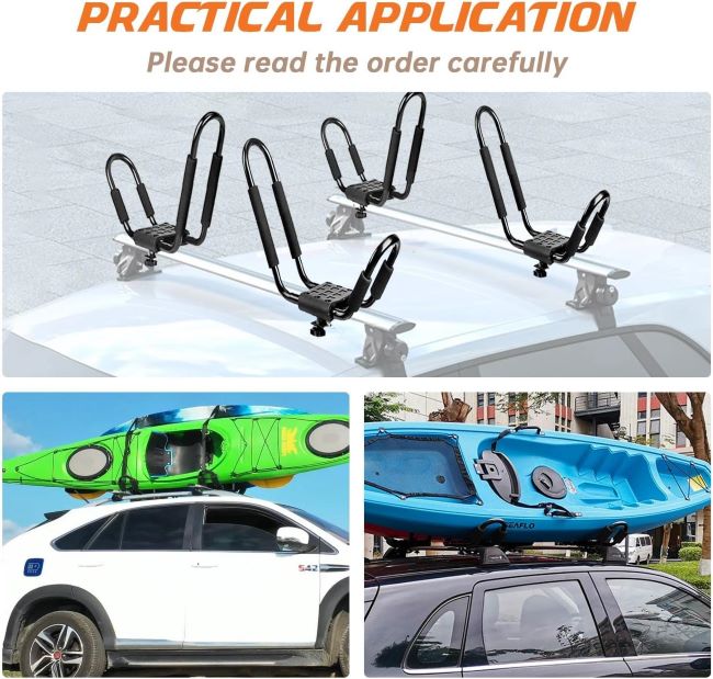 HIGHRAZON heavy-duty J-bar kayak roof rack with ropes for secure transport of kayaks, surfboards, and canoes