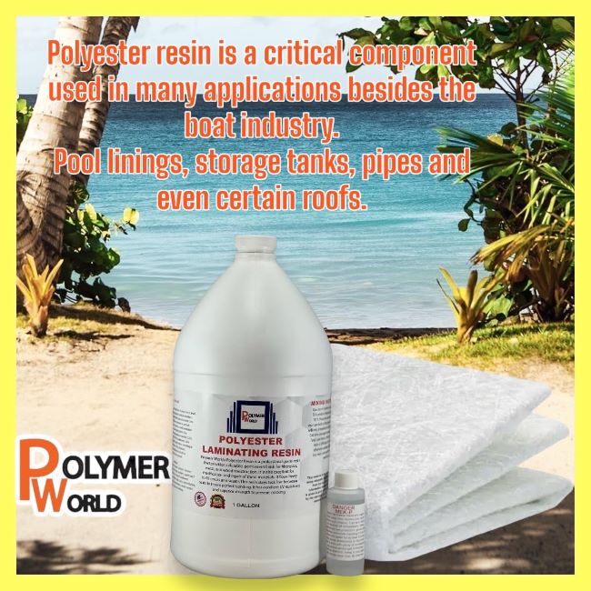 Polymer World fiberglass repair kit with polyester resin and chopped strand mat for boats and surfboards