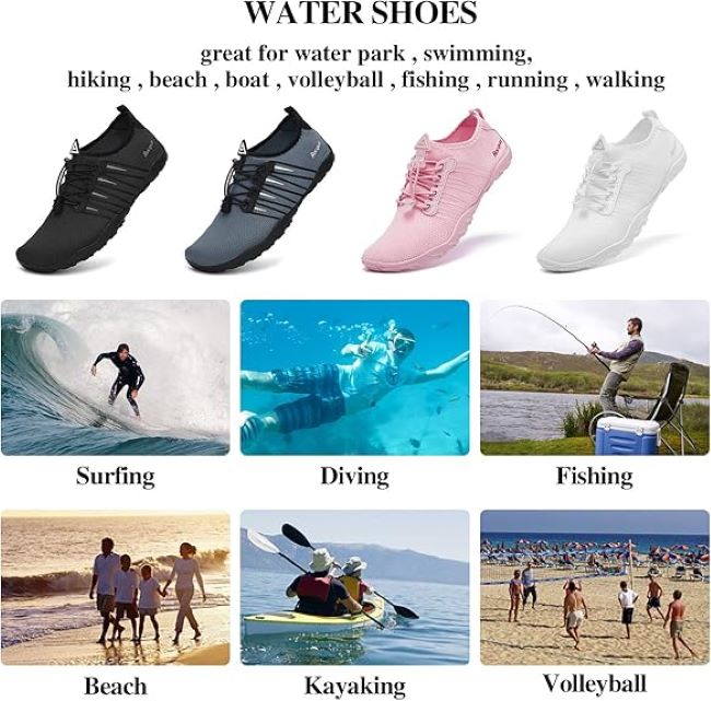 Racqua quick-dry barefoot water shoes for men and women, ideal for beach, pool, surf, and diving activities