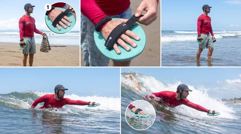Bodysurfer demonstrating proper handplane positioning technique