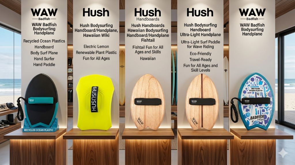 Bodysurfing handplane being used in ocean waves off Florida coast, improving speed, control, and wave riding performance