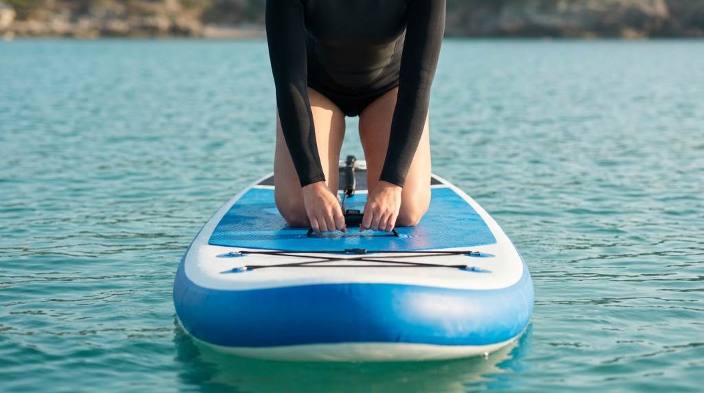 Group of paddleboarders exploring a tropical lagoon in Florida