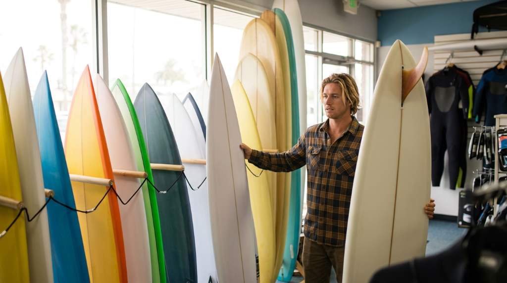 Surfer riding a longboard on a small wave in a tropical location