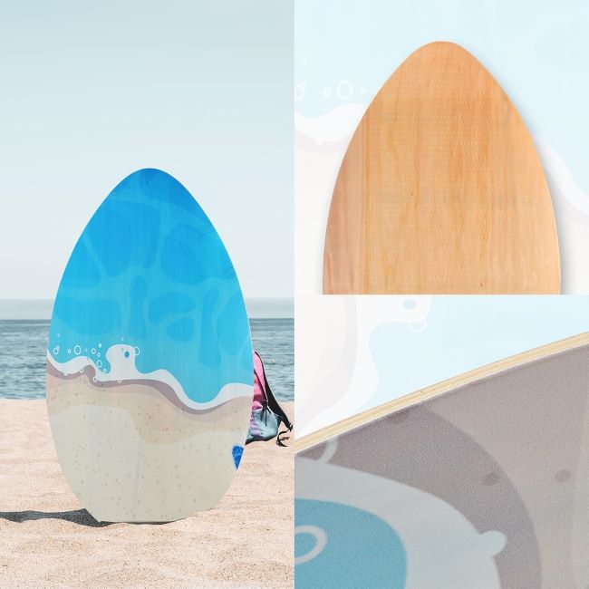 Seething 35-inch wooden skimboard with glossy finish, designed for beginners, kids, teenagers, and adults learning to skim across the shoreline