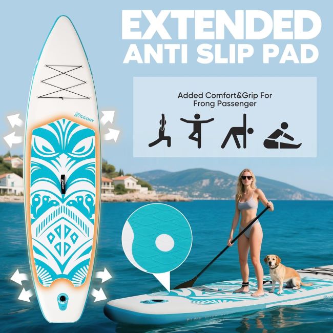 EGGORY inflatable SUP board inflated for paddling on a calm lake in Florida