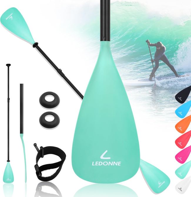 LEDONNE SUP Paddle with dual nylon blades on a paddleboard in California