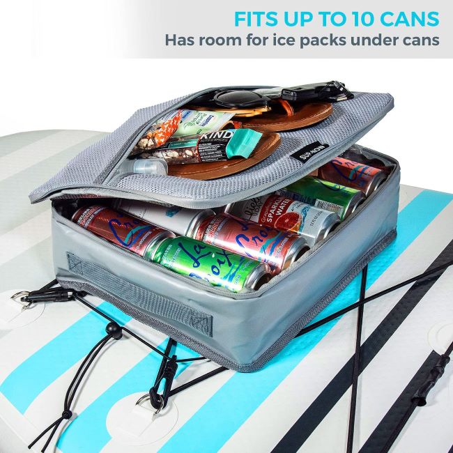 SUP-Now paddle board cooler holding drinks and snacks during a paddling trip