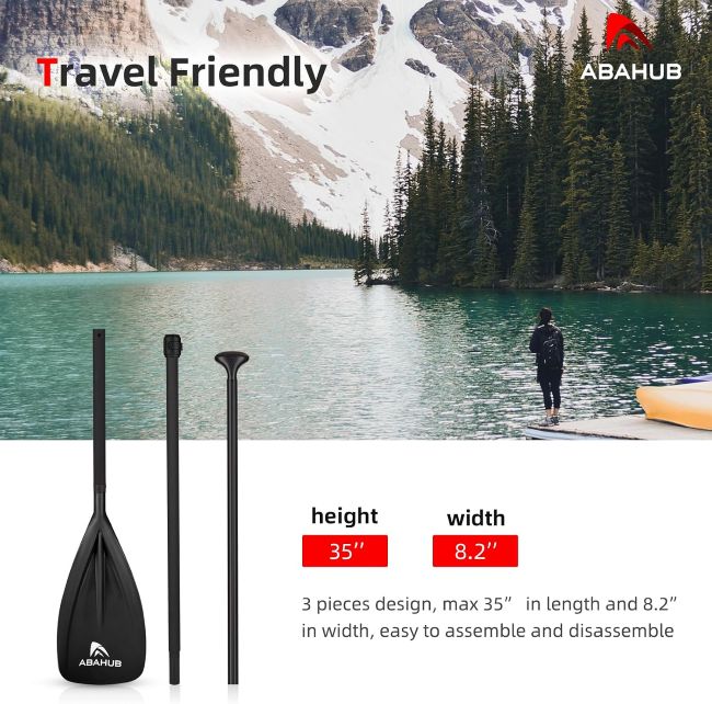 Abahub three-piece adjustable paddle with durable blade for inflatable and hard SUP boards