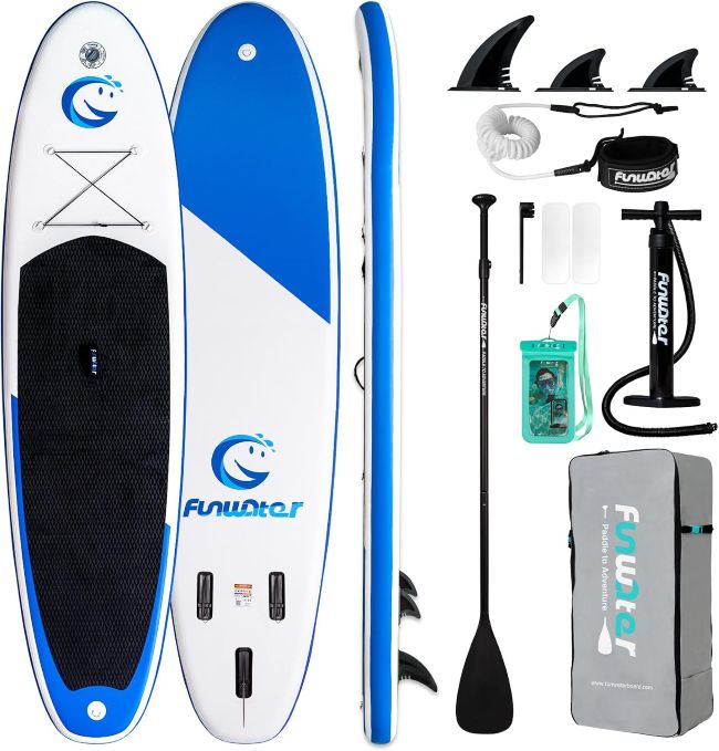 FunWater inflatable paddle board with wide non-slip deck for stable paddling