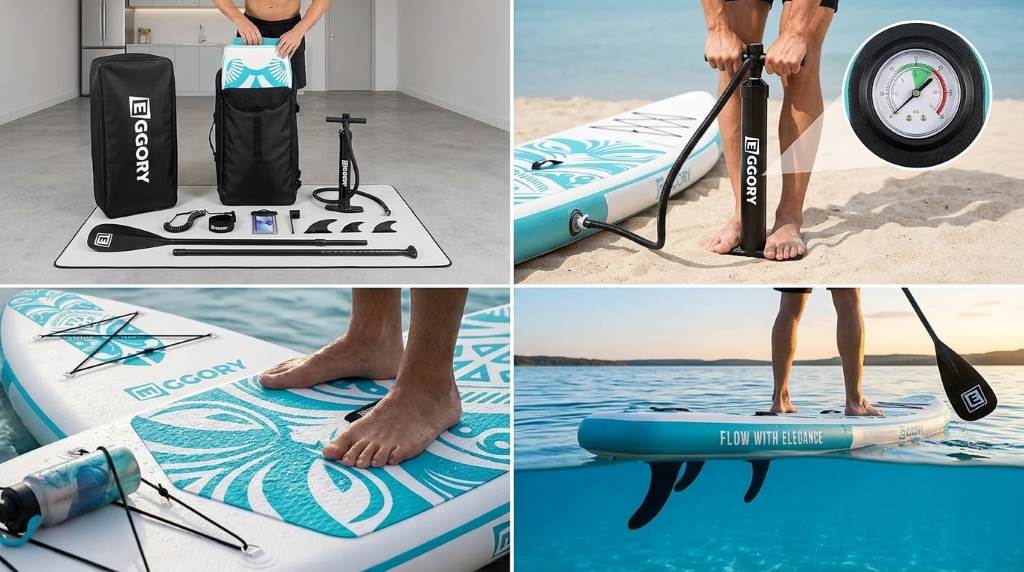 Inflating Eggory Inflatable Paddle Board before water adventure