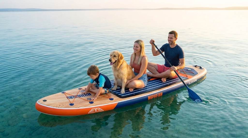 Inflating Niphean Extra Large Inflatable Paddle Board outdoors