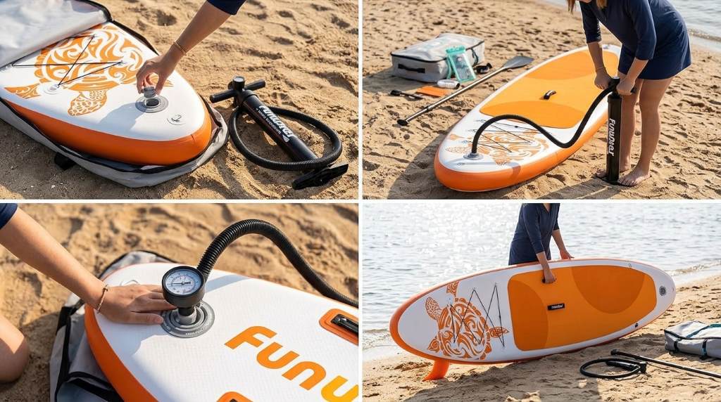 Inflating a Funwater inflatable SUP with a manual pump