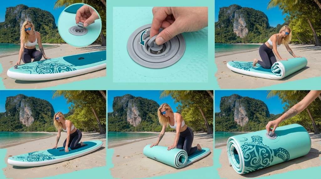 Opening the air valve on a Feath-R-Lite paddle board