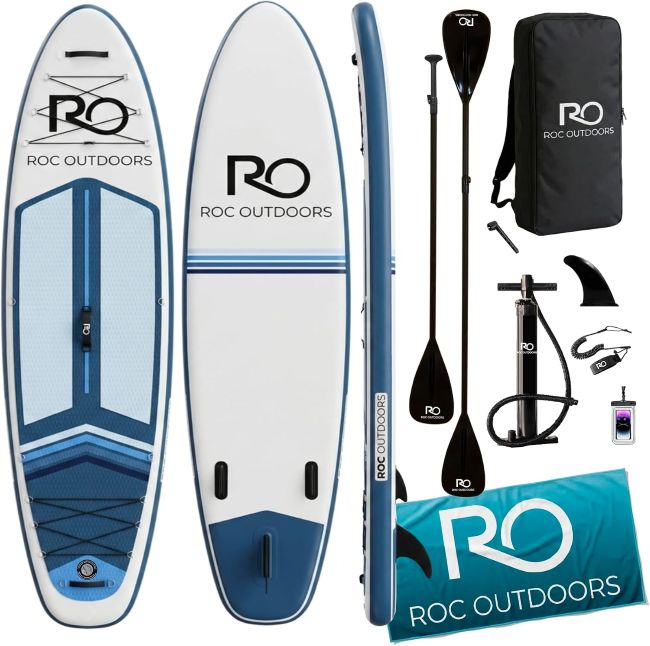 Roc inflatable paddle board with stable non-slip deck for beginner paddlers