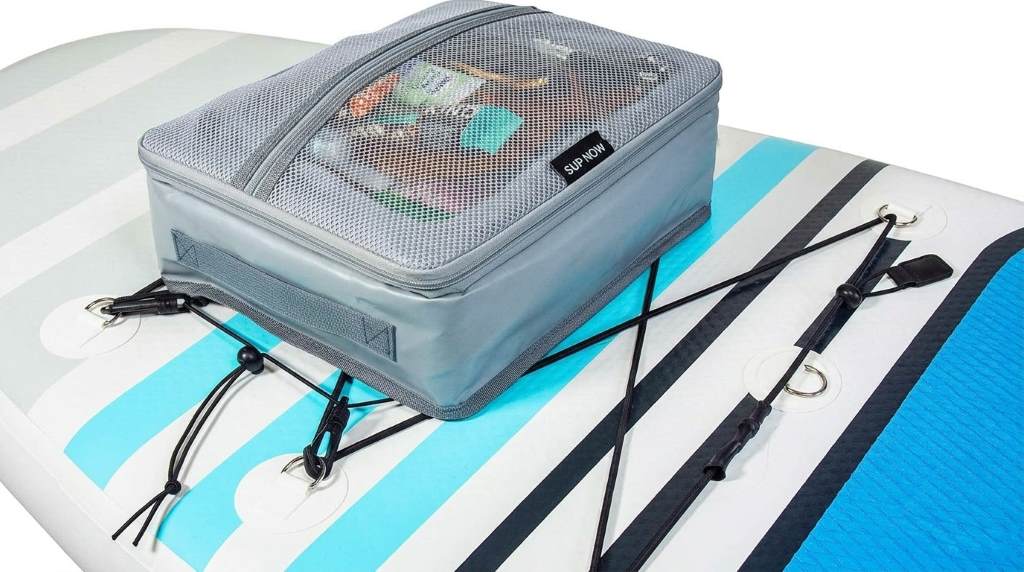 SUP Now paddle board cooler secured with adjustable straps