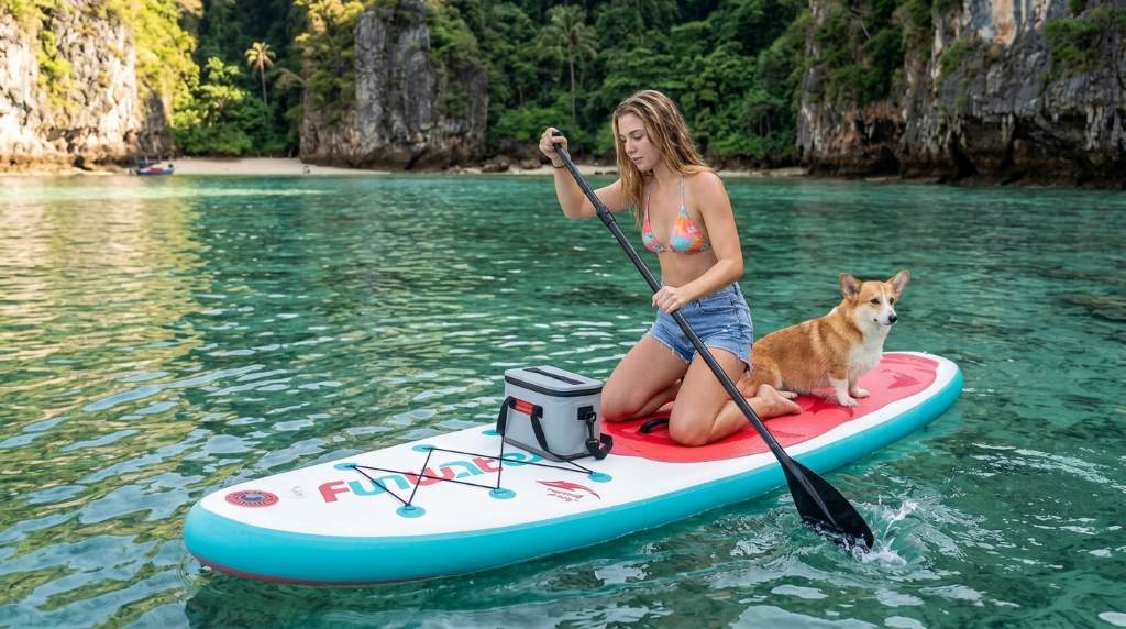Sweep turn demonstration on a Funwater paddle board