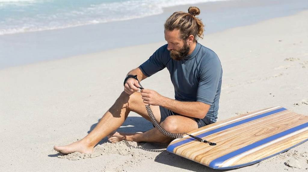 Rinsing bodyboard and swim fins with fresh garden hose water